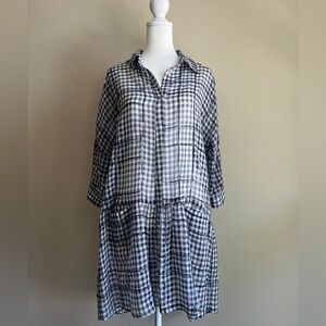 Zara Women’s Medium Black and White Gingham Sheer Long Sleeve Buttoned Dress
